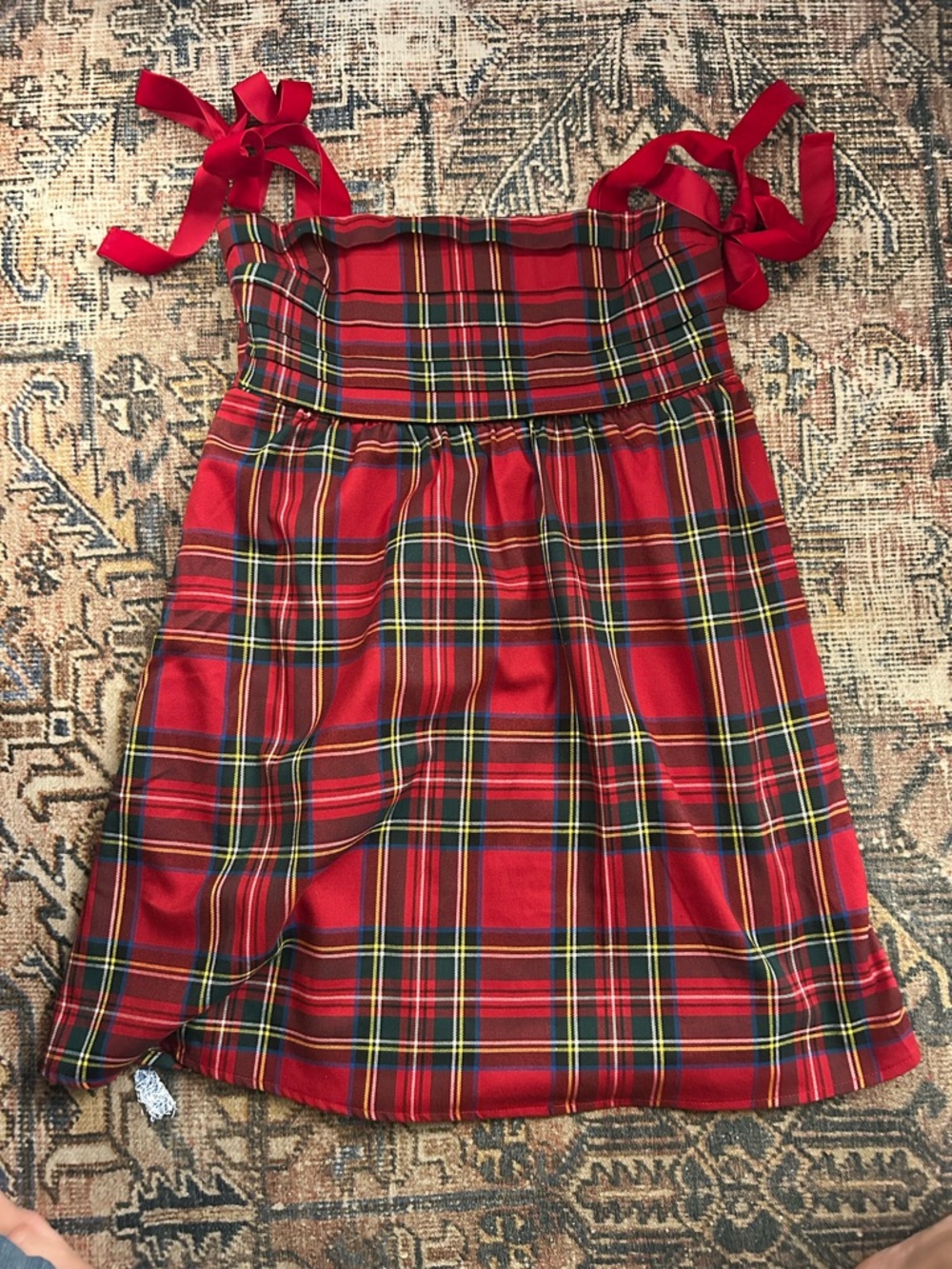 Francesca's Collections Red Plaid Tie-Strap Mini Dress